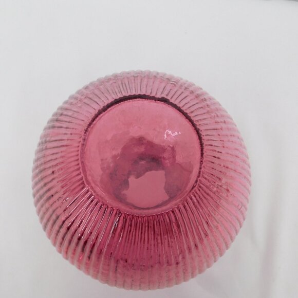 Pilgrim Cranberry Glass Ribbed Vase 8" tall Original Tag Sticker Vintage MCM - Picture 6 of 9